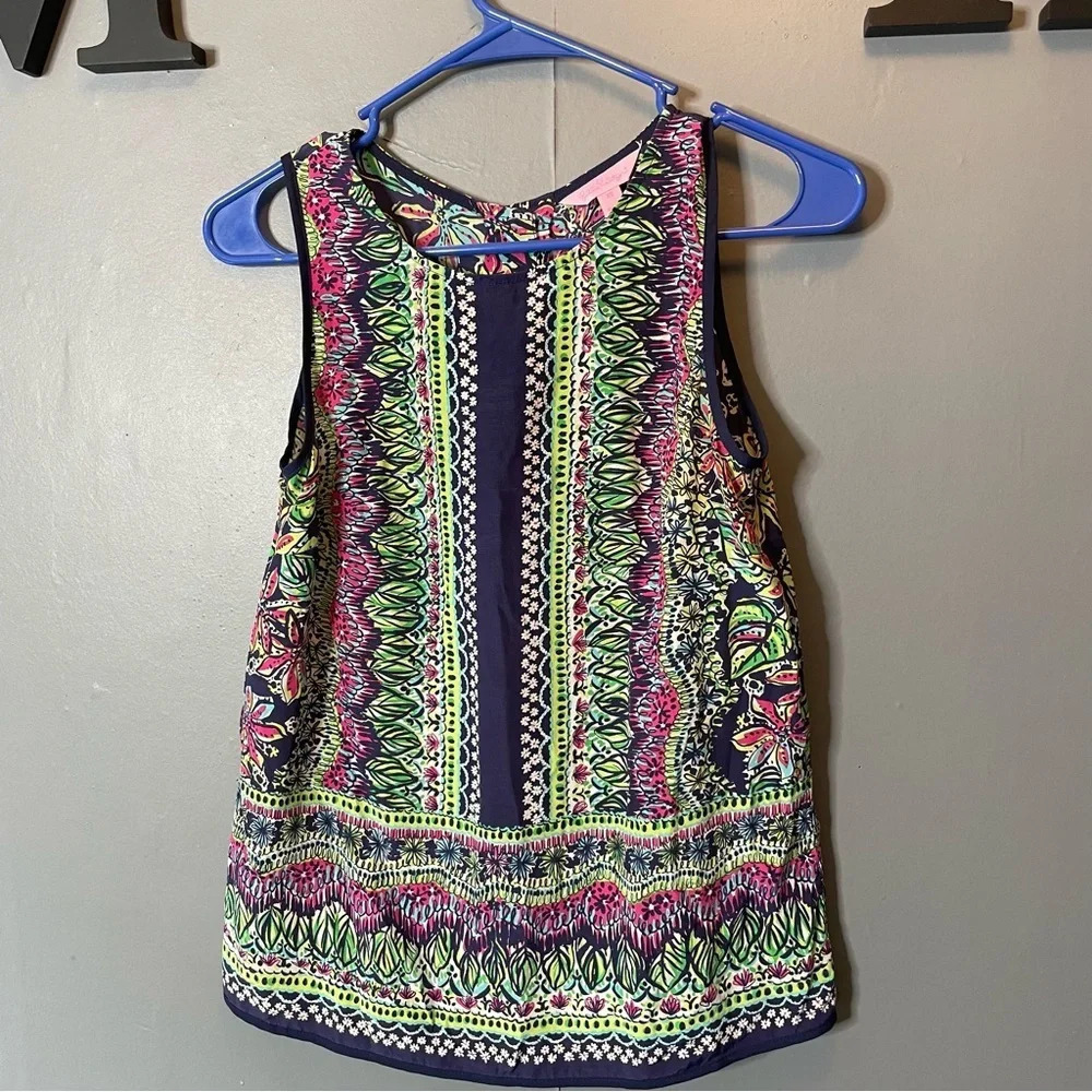 Lilly Pulitzer Iona silk button‎ back sleeveless tank top size xs